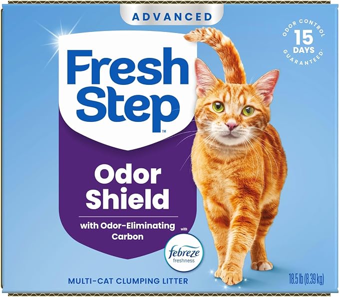 Fresh Step Advanced Odor Shield Light Weight Multi Cat Clumping Litter with Febreze Freshness, Ammonia Block Technology, 18.5 lb. Box, Pack of 2 | Odor Shield with Ammonia Block Technology, Scented with Febreze Freshness, Low Dust, Compatible with Most...