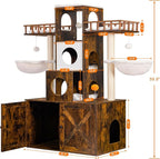 Heybly Cat Tree with Litter Box Enclosure for Indoor Big Cat HCT110SR | Cat Tower for Large Cats 20 lbs Heavy Duty, Modern Cat Condo Furniture with Scratching Posts, Rustic Brown