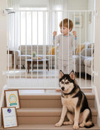 Babelio Baby Gate for Stairs & Doorways, 26-43" W 34" H Extra Tall| No Bottom Bar| Easy Installation| One-handed Operation| Auto-close| Hardware Mount (Drill Needed) Safety Dog/Pet Gate Indoor (White) | Easy Install| One-handed Opening| Auto-close| Dri...