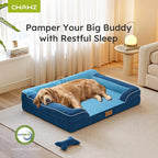 CWAWZ Extra Large Dog Bed, Orthopedic Dog Bed with Cooling Gel Memory Foam, Waterproof XL Pet Bed with Removable Washable Cover, 42" Pet Sofa Couch Dutch Velvet with Bone Toy, Navy Blue