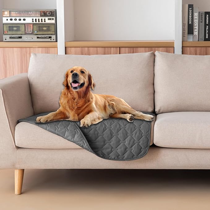 gogobunny 3X Stronger Waterproof Pet Blanket, Scratch Proof Furniture Protector for Dogs Cats, Reversible Cover 30x30 Inch, Dark Grey