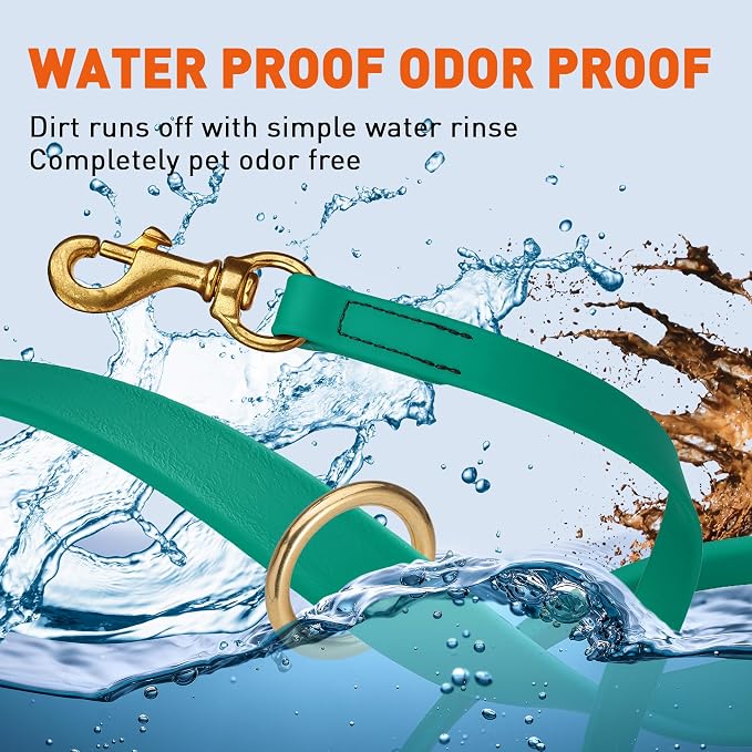 Viper Biothane K9 Working Dog Leash Waterproof Lead for Tracking Training Schutzhund Odor-Proof Long Line with Solid Brass Snap for Puppy Medium and Large Dogs 4ft, Teal