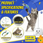 CATPICK Interactive Cat Toys for Indoor Cats - Automatic Flying Bird Feather Toy, Rechargeable Electric Cat Wand with Sticky Suction Base, Smart Motion Activated Self-Play Enrichment Toy for Bored Cat
