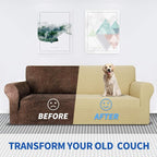 MAXIJIN Super Stretch Couch Cover for 3 Cushion Couch, 1-Piece Universal Sofa Covers Living Room Jacquard Spandex Furniture Protector Dogs Pet Friendly Fitted (Large, Beige)