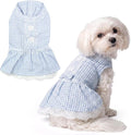 Parisian Pet Summer Dog Dress - Countryside Clothes for Small Dogs Girl - Gingham Pet Dress - Elegant Blue Dog Outfit - Lightweight Puppy Clothes - Breathable Stylish Dresses for Dogs