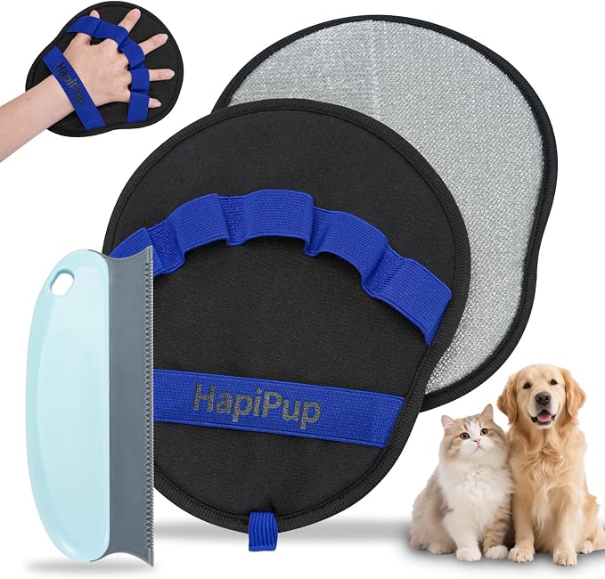2 PCS Pet Hair Removal Glove, Magic Brush Electrostatic Mitt for Dogs & Cats, Reusable Grooming Gloves - Dog Hair Remover Tool with 5-Finger Design for Couch, Carpet, Clothing & Car Seat(Blue)