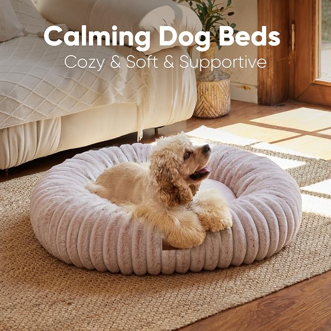FUKUMARU Dog Bed, 30" Orthopedic Dog Beds for Medium Dogs, Donut Cat Beds | Gradient Color Calming Dog Bed Medium Size, Round Pet Beds with Washable Cover, Luxury Comfy Cat Bed for Indoor Cats, Pink