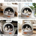 Cat Bed Cave with Pillow & Cat Toys, Cat Bed for Indoor Cats & Dog | 17.7in, Up to 15 lbs, Dual-Sided Cushion, Reversible Comfort for All Seasons, Semi-Enclosed Design, Machine Washable, Grey