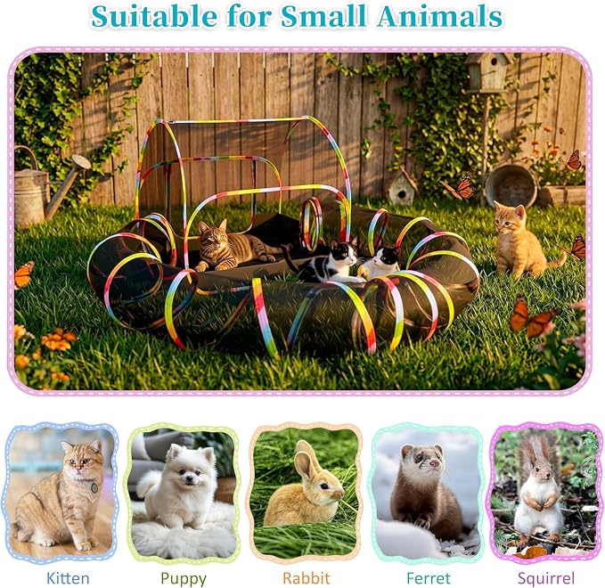 Outdoor Cat Enclosure 2-in-1, Extra Large Pop Up Cat Rolling Tent with 134" Tunnel for Indoor Cats, Expandable Foldable Cat Playpen for Backyard Camping, Fits Small Animals,1-Min Setup