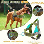 SlowTon No Pull Dog Harness - Heavy Duty Dog Harness and Leash Set for Medium Large Dogs, Reflective Tactical Harness with Soft Padded and Front Clip for Easy Walk and Training (Green, L)