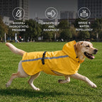 Stretch Fabric Dog Raincoat with Hood, Reflective Rain Poncho for Medium Large Dogs, Adjustable Waterproof Dog Rain Jacket with Leash Opening, Bright Yellow, Large
