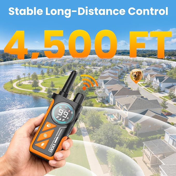2 in 1 Dog Bark and Shock Collar - 4500FT Anti Bark Dog Training Collar with Remote, 3 Training Modes (Tone, Vibration, Safe Shock), IP67 Waterproof, Portable Training Collar for 5-120lbs Dogs