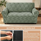 ZNSAYOTX Stretch Couch Covers for 2 Cushion Couch, 1-Piece Loveseat Covers Sofa Slipcover, Furniture Protector with Elastic Bottom for Dogs Geometrical Jacquard Fabric (Medium, Army Green)