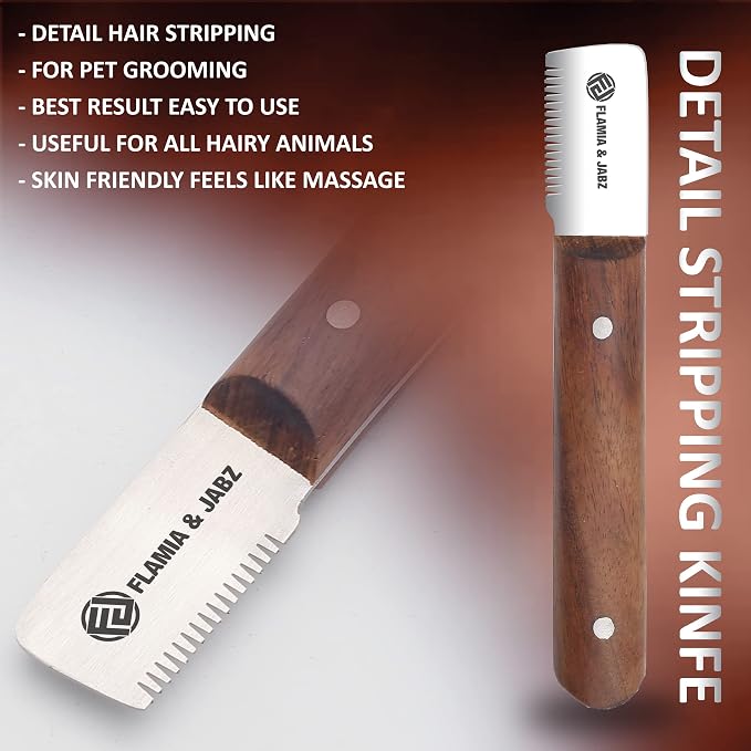 FLAMIA & JABZ FJ Professional Stripping Knife kit (6 pieces set) for Dogs & Pets, Wooden Handle Grip with Stainless Steel Blade (Right handed) (Rosewood)