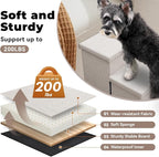 Zerbuger Dog Stairs with Storage, Beige 3 Steps Dog Ramp with Condo for Bed | 18" H Wider Dog Steps for High Beds Couch, Folding Storage Pet Stairs Gift for Climbing Small/Medium/Large Old Dogs Cats