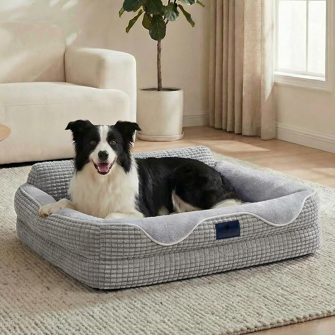 Veehoo Square Dog Bed Medium Size Dog, Orthopedic Dog Bed Couch Sofa, 36" | Washable & Medium Dog Bed for Indoor, Egg-Crate Memory Foam Dog Bed with Sides, Removable Cover, High Back Non-Slip Bottom