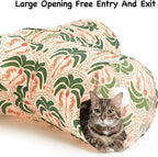 Tempcore Cat Tunnel for Indoor Cats, 3 Way Collapsible Pet Play Tunnel with Teaser Wand, Peek Holes & Hanging Ball, Interactive Tube for Kittens & Rabbits, Khaki Coconut Tree