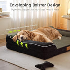 CWAWZ Extra Large Dog Bed, Orthopedic Dog Bed with Cooling Gel Memory Foam, Waterproof XL Pet Bed with Removable Washable Cover, 42" Pet Sofa Couch Dutch Velvet with Bone Toy, Black