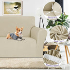 ZNSAYOTX Oversized Super Stretch Couch Cover (92"-115"), New Striped Sofa Covers Comfortable & Durable, Dog Cat Pets Friendly Extra Large Spandex Sofa Slipcovers (Khaki, XL Sofa)