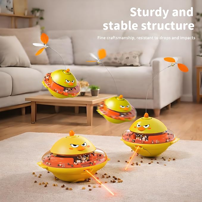 hooroor Cat Toy w/Interactive Laser, Spinning Feather & Butterfly Wand | Motion-activated Chirping, Treat Dispenser, 360° Wobbling Base,Auto-off, Non-toxic ABS Toys for Bored Indoor Cats & Kitten