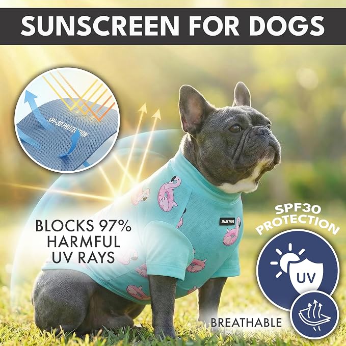 Spark Paws Sunblock Dog T-Shirt, SPF30 Protection, Lightweight Breathable Quick Dry for Dogs with Sensitive Skin - Bees & Flamingo (Set of 2) - Size 2XL