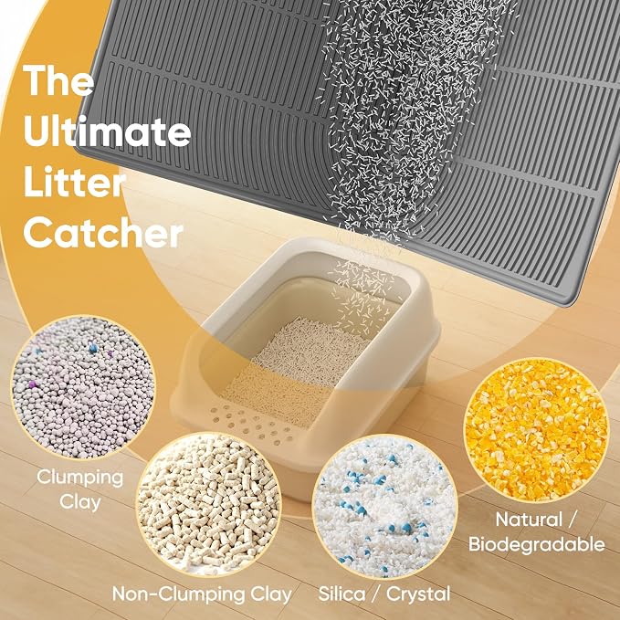 TRZZ XXL Cat Litter Mat, Large Silicone Waterproof Mat, Light Gray | Non-Slip, Easy to Clean, Cat Litter Trapping Mat, Kitty Litter Catcher, Scatter Control, for Floor