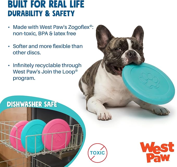 WEST PAW Zogoflex Zisc Dog Flying Disc, High Flying Aerodynamic Disc for Dogs Puppy – Lightweight, Floatable Disc for Fetch, Tug of War, Catch, Play – Doubles as Food/Water Bowl, Large 8.5", Geranium