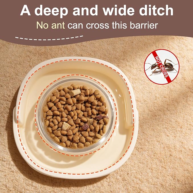 Ant Proof Cat Food Bowl, Elevated Cat Feeding Bowl, Beige, 1pcs | Prevents Ants from Entering and Reduces Neck Stress, Non-Slip Elevated Cat Feeding Bowl