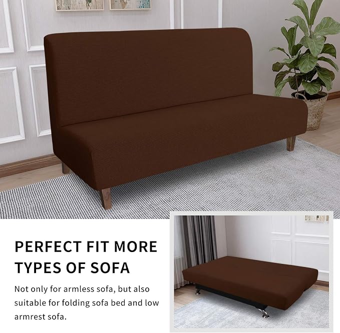 Easy-Going 100% Waterproof Futon Cover, Stretch Futon Slipcover Medium | Dual Waterproof Armless Futon Couch Cover, Leakproof Sofa Bed Furniture Protector for Kids Pets Dog Cat, Coffee