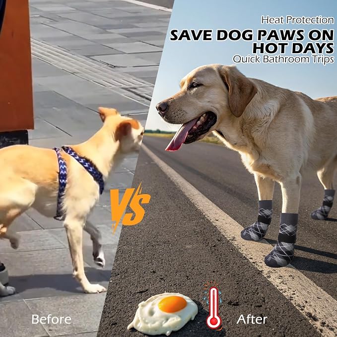 EXPAWLORER Dog Socks to Prevent Licking Paws,Anti Slip Dog Shoes for Hot Pavement,Dog Booties for Hardwood Floors,Dogs Boots & Paw Protectors for Small Medium Large Senior Dogs,British Style,Black XS