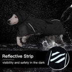 Waterproof Dog Raincoat, Windproof Rain Jacket for Large Dogs with Reflective Strips, Convertible Hood/Collar Poncho with Leash Hole Full Body Protection (Black, XXL)
