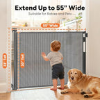 (2 Pack) Retractable Baby Gate for Stairs and Doorways, 55" Wide x 33" Tall Mesh Dog Gate for Indoor & Outdoor Use, Safety Gate for Babies and Pets, Child Gates for Hallways, Hardware Mounted, Gray