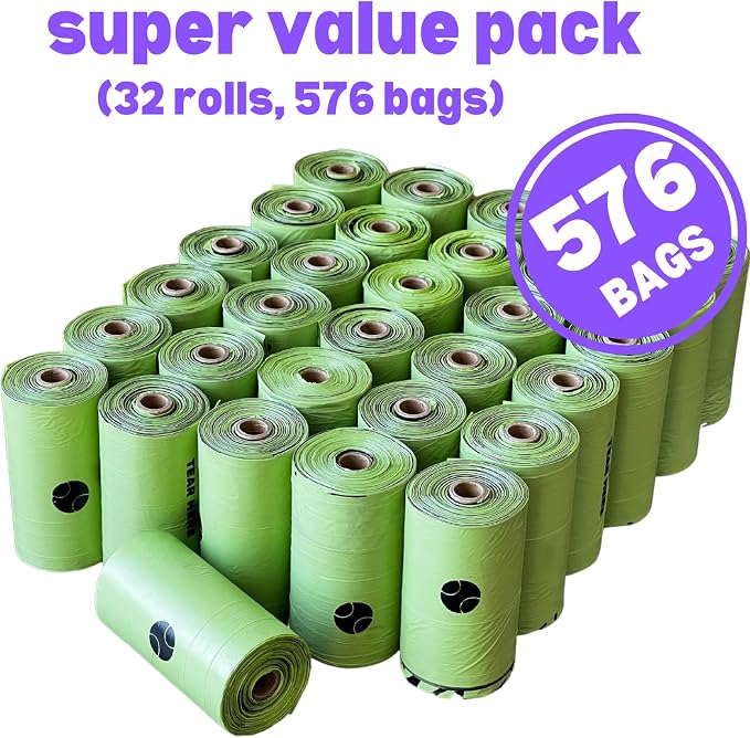Doggy Poop Bags with Dispenser (576 Bags) Dog Waste Pickup Bags Refill Rolls Cat Waste Bags (Green, 32 Rolls, Lavender Scented)