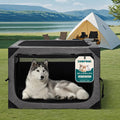 Zikopomi 30 Inch Portable Travel Dog Crate, 3 Door Collapsible Soft Pet Kennel with Durable Mesh Windows for Small and Medium Dogs, Foldable Dog Cage with Storage Pocket for Outdoor (Dark Grey)