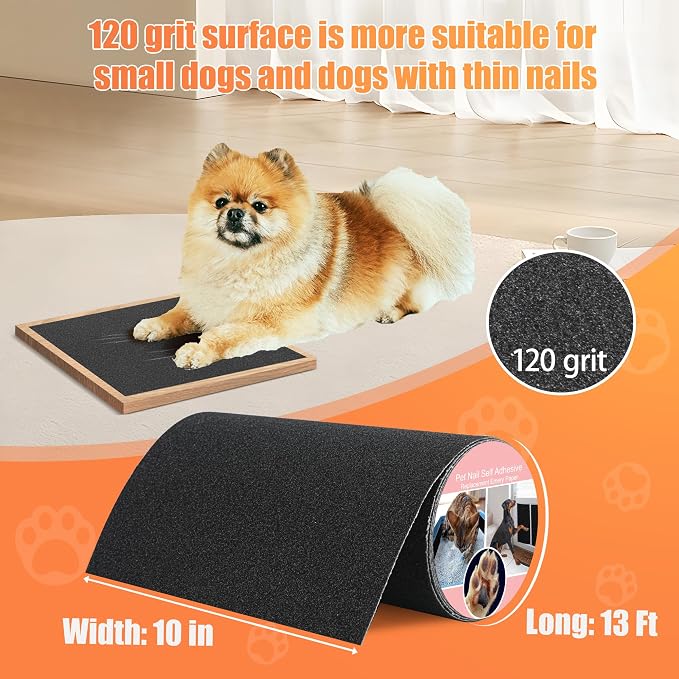 120 Grit Pet Nail Self Adhesive Replacement Emery Paper, 10in*13ft, Black | Fits Most Dog Scratch Pad DIY on the Places Where Pets Like to Scratch Alternatives to Cat and Dog Nail Clippers