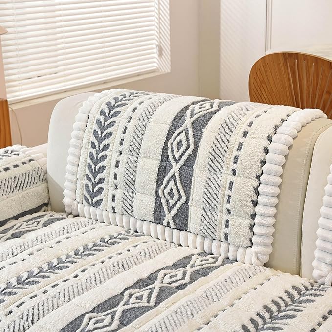 Couch Cover for Dogs, Washable Non-Slip Boho Geometric Pet Sofa Protector, Soft Sofa Slipcovers Cushion Protector for Dogs and Cats. (Light Gray, 27.6" x 27.6" x 1.5"/Armrest or Backrest Cover 1PC)