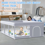 XVISHX Baby Playpen 74 x 50 Inch Play Pen Playards, Playpen for Babies and Toddlers, Baby Playard for Indoor & Outdoor Active Center Game Fence, with Skin-Friendly Fabric and Soft Breathable Mesh Grey