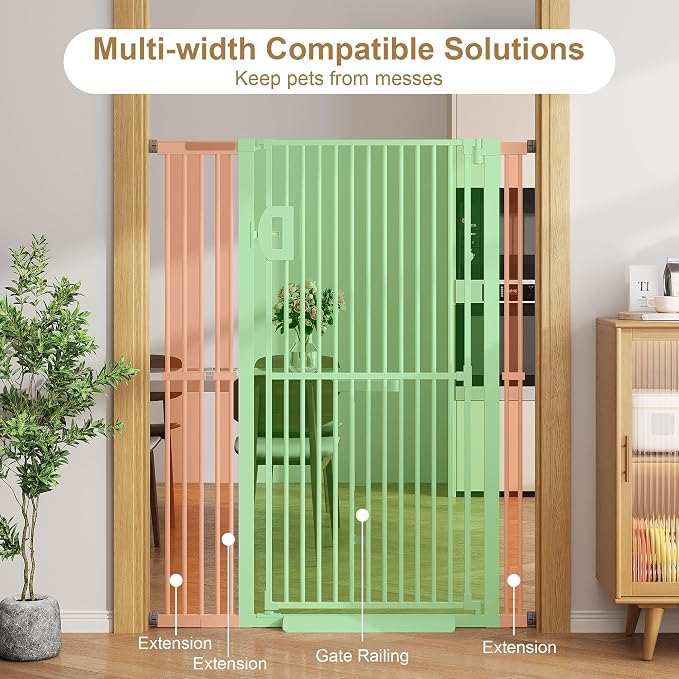Jekriuet 57" Extra Tall Pet Gate, 27.5"-38.5" Wide, White | Dog Cat Gate for Doorways Hallways Stairs,Pressure Mounted 1.18" Ultra Narrow Gap No Drilling One-Handed Auto-Close