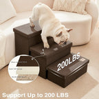 Love's cabin Dog Stairs for High Bed, Foldable Pet Stairs for Small Medium or Large Dogs Puppy with Storage for Bed or Couch, Cat Dog Steps Ramp with Zip up to 200 lbs, Coffee, 3 Steps