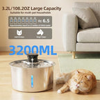 Wireless Cat Water Fountain,3.2L Stainless Steel Battery Operated | 1 Pack Filters | Cordless & Rechargeable | Motion Sensor | BPA-Free | DishwasherSafe | 20dB Ultra-Quiet | 108oz capacity