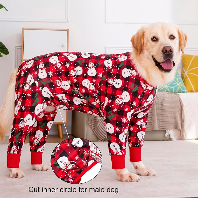 Dog Recovery Suit After Surgery Female Male, Medium Large Dog Neuter Shirt Cone Alternatives Prevent Licking Surgical Onesies (Xmas Snowman, 3XL)