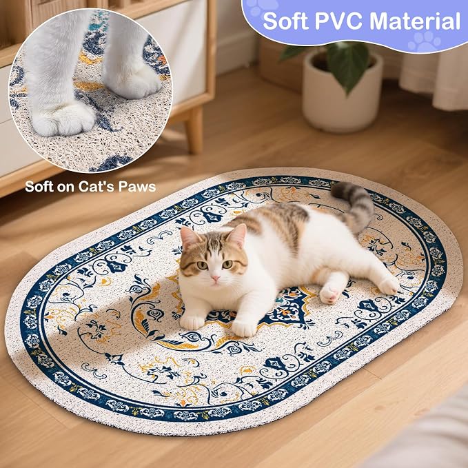 Bienbee Cat Litter Mat, 33" x 22" Dense Trapping Mesh for Litter Boxes | Litter Box Mat with PVC Mesh, Waterproof &Urineproof, Non-Slip Grip, Soft On Kitty Paws and Easy to Clean to Protect Floor