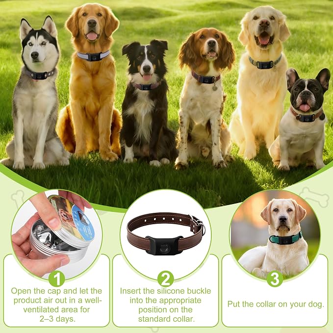 Natural Dog Tag for Flea & Tick Repels – Waterproof Collar Pendant 2Pack with 4 Extra Refills, Safe for All Breeds, Collar Not Included,Black