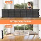 EZIGO 120 Inch Retractable Baby Gates Extra Wide Reinforced Baby Dog Gate | 34 Inch Tall Retractable Dog Gate with Reinforced Strip Mesh Safety Pet Gate for Stairs Hallway Doorway Indoor Outdoor, Black