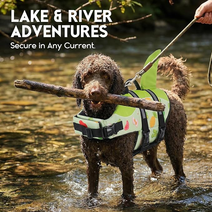 ASENKU Dog Life Jacket - Pet Safety Vest for Swimming & Boating, Shark Life Jacket with Floatation, Dog Lifesavers Swimsuits for Small Medium Large Dogs (Fruit, XS)