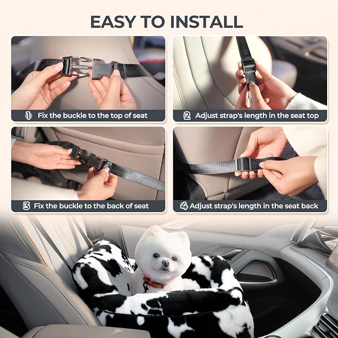 BurgeonNest Dog Car Seat for Small Dogs & Cats Under 25 lbs, Milk Cow