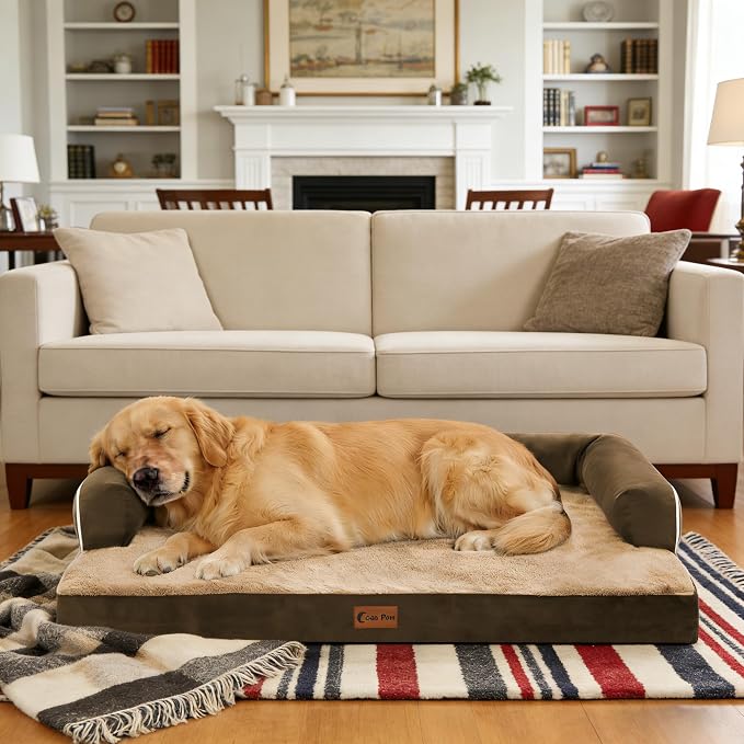 Orthopedic Washable Dog Bed for Extra Large Dogs, 48x30in, Brown | Orthopedic Foam Eases Joint Pressure, Bolsters Supports Head And Neck, Washable Pet Beds, Removable Cover, Non-Slip Bottom