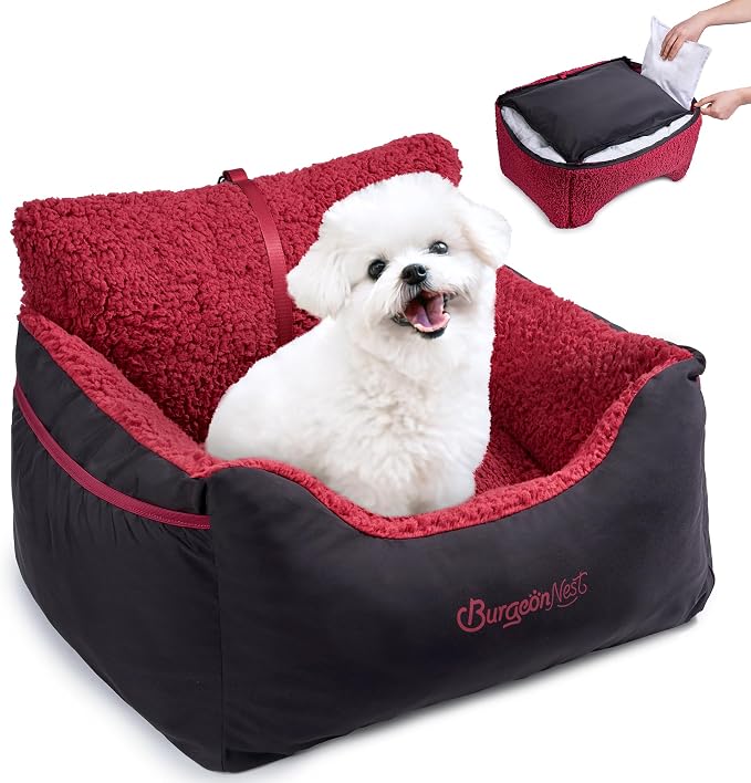 BurgeonNest Dog Car Seat for Small Dogs & Cats Under 25 lbs, Black red