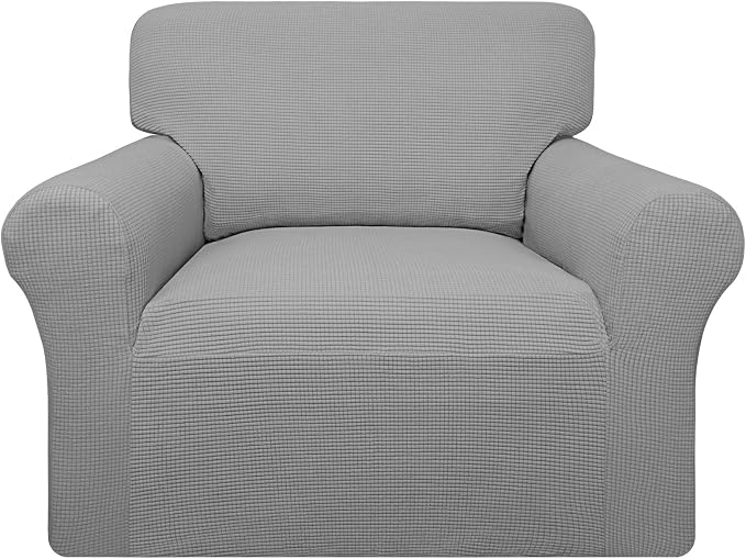Easy-Going 100% Waterproof Chair Couch Cover, Stretch Jacquard Sofa Cover | Dual Waterproof Sofa Slipcover, Leakproof Furniture Protector for Kids, Pets, Dog and Cat (Chair, Light Gray)