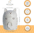 SPOTTED DOG GIFT COMPANY Ceramic Cookie Jar with Lid, Large Cat Treat Container for Cookies & Biscuits, Cute Novelty Kitchen Storage for Countertop, Gifts for Cat Lovers - 47oz White
